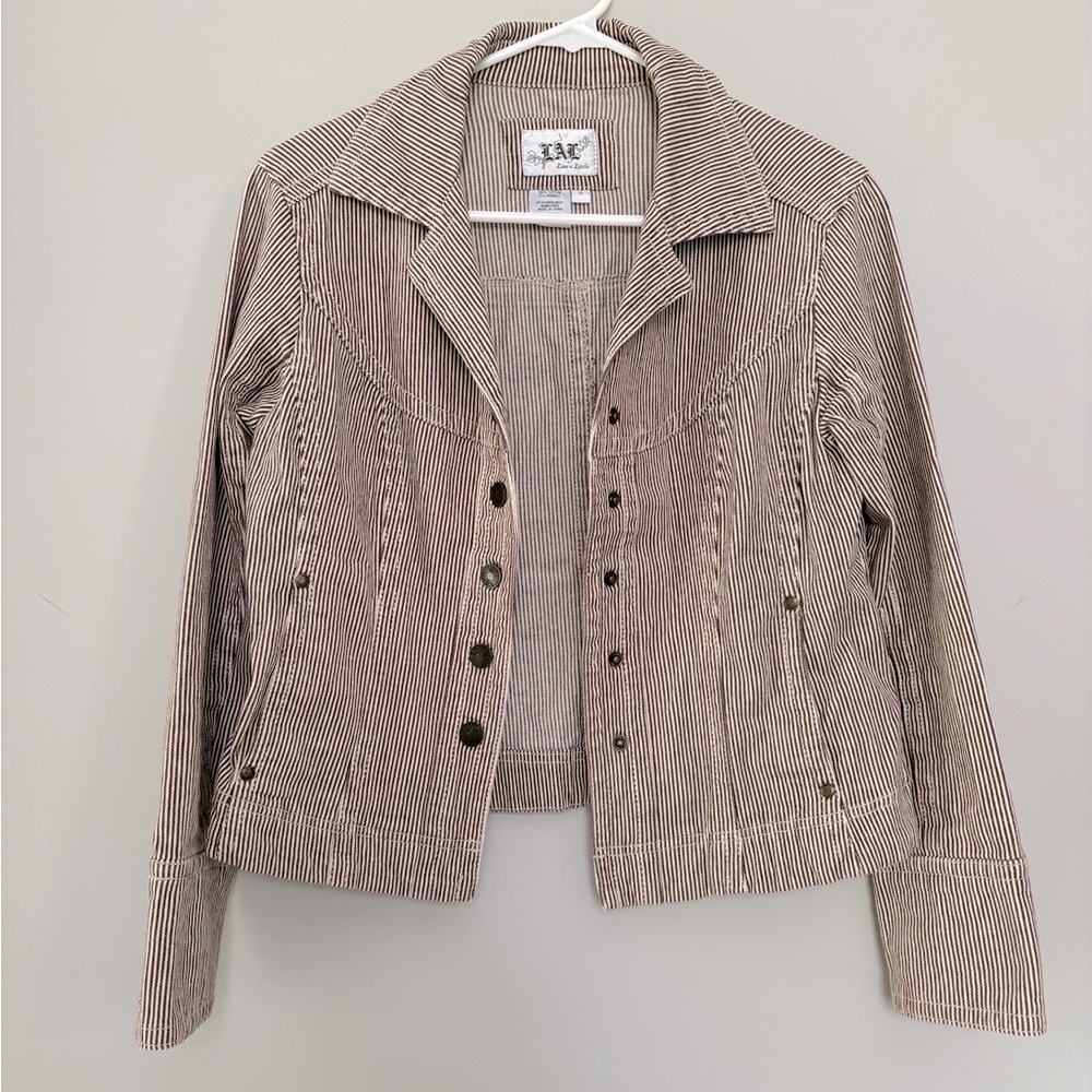 Brown Hickory Stripe Railroad Cotton Summer Jacket Small